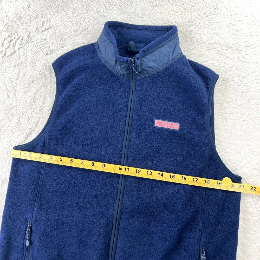 Vineyard Vines Fleece Vest Men's Medium Blue Full Zip Pockets Whale Hiking‎